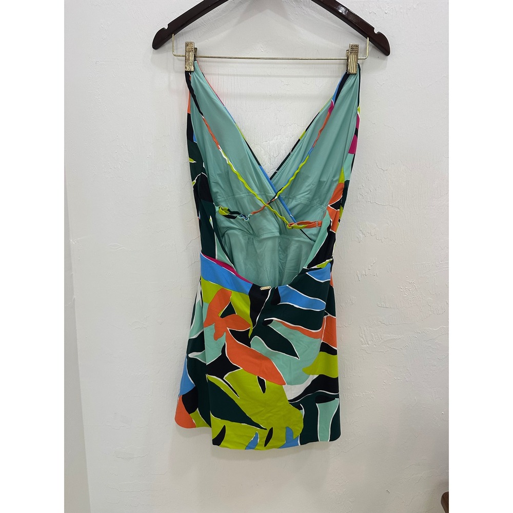 Anne Cole Swim Dress Women 16 Multicolor Good Tropical Wrap Front 20MD61028 - Picture 3 of 9